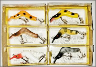 Set Of 6 200 Lynn Pulver - Riser Lures Made In Ia 1950s All Ex In Dealer Box