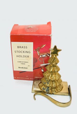 Vintage Brookstone Brass Tree Christmas Mantel Stocking Holder/hanger Heavy