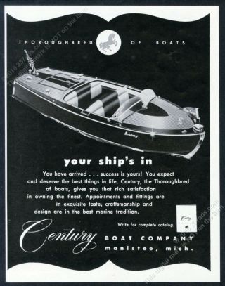 1952 Century Runabout Boat Photo Vintage Print Ad