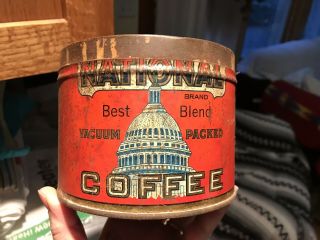 Vintage 1 Lb Coffee Tin Can Advertising Keywind National Capitol Mn Rasmussen