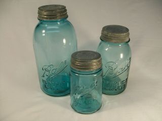 Vintage 3 Pc Matched Set Ball Blue Canning Jars,  1/2 Gal,  1 Qt,  1 Pt