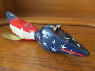 8 " Ice - Fishing - Folk - Art - Patriotic Decoy - Wood - Fish - Carving - Cabin - Collectible