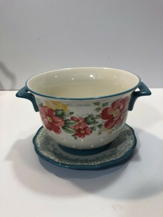 Pioneer Woman Vintage Floral Ceramic Berry Colander/strainer With Drip Plate