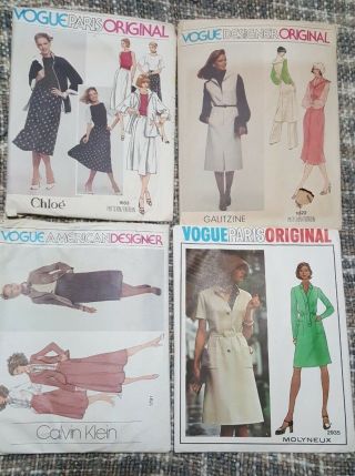 4 Vtg Vogue Sewing Patterns Paris,  Designer,  American Originals.  3 Uncut
