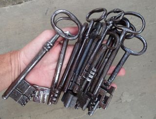 12 huge mostly 18th century French wrought iron keys 2
