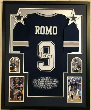 Framed Dallas Cowboys Tony Romo Autographed Signed Stat Jersey Jsa