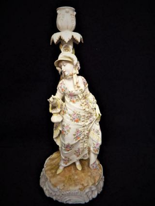 Antique Volkstedt Trieber Ens Germany Large Lady Figural Candle Holder 1870s