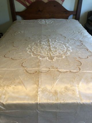 Antique 1920s Tambour Lace Bedspread French Net Normandy