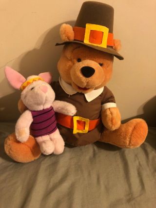 Winnie The Pooh And Piglet Toy Plush Thanksgiving Walt Disney Pilgrim Vintage