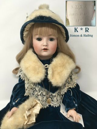 Antique 24 " K & R Simon & Halbig 117 German Bisque Character Doll Velvet,  Rabbit