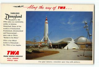 Twa Trans World Airlines Vintage Postcard Disneyland Twa Rocket To The Moon