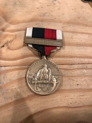 Vintage Rare Ww Ii Navy Occupation Service Medal Europe Bar Eagle Double Sided