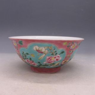 China Antique Porcelain Qing Kangxi Pink Famille Rose Hand Painting Flower Bowl