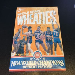 Rare 1989 Detroit Pistons Nba World Champions Team Signed Wheaties Cereal Box