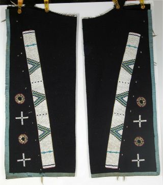 1890s Native American Arapaho Indian Mens Beaded Leggings Blanket Strips