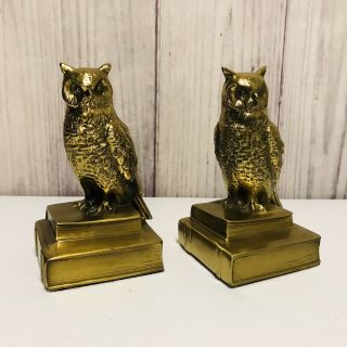 Vintage Pm Craftsman Brass Owls On History Books Heavy