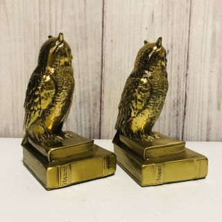 Vintage PM Craftsman Brass Owls On History Books Heavy 2