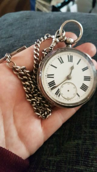 Antique Solid Silver Thomas Peter Hewitt Pocket Watch Silver Chain Spare/repair
