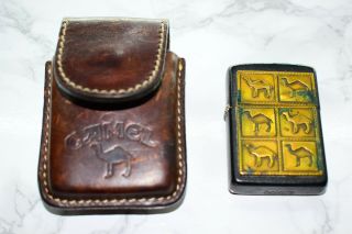 Vintage Zippo Camel Lighter With Leather Case