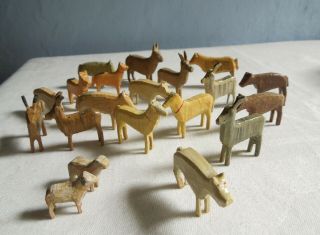 Antique Wooden Noahs Ark Animals 19,  1 Erzebirge Hand Carved And Painted