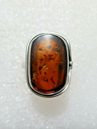Fine Vintage Real Baltic Amber Ring 925 Solid Silver ring Size Q Q1/2 2