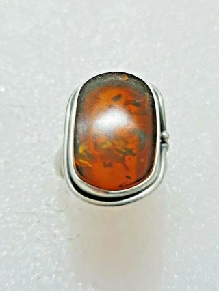 Fine Vintage Real Baltic Amber Ring 925 Solid Silver ring Size Q Q1/2 3