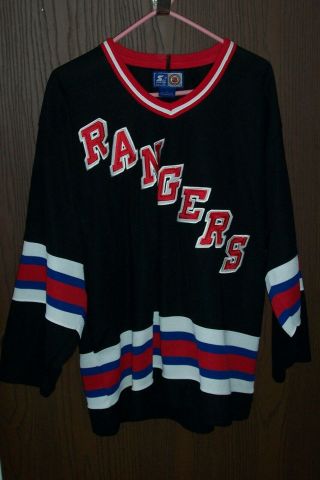 Vintage York Rangers Mens L Black Hockey Jersey Starter Sweater Nhl Rare