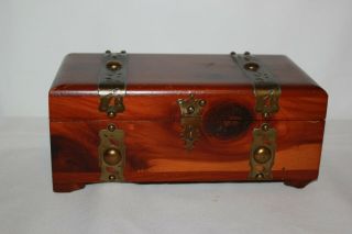 Vintage Cedar Wood Fancy Treasure Chest Jewelry Trinket Box Brass Hardware