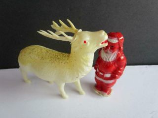 Vintage Irwin Celluloid Plastic Christmas Santa Claus Reindeer Figurines