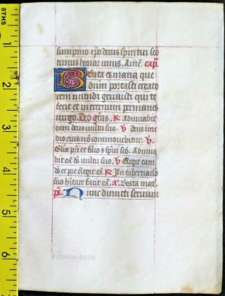 Medieval Illuminated Manuscript Lf,  Boh,  Gold Initials,  Beata Es Maria,  Quae,  Ca.  1460