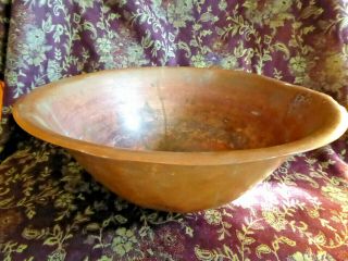 Vintage Large Arts Crafts Copper Bowl Signed Roycroft 12 " Zigzag Pattern