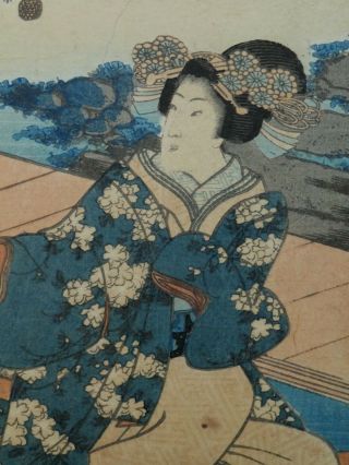 Fine Antique Japanese Woodblock Print Women Artist Signed Edo Meiji