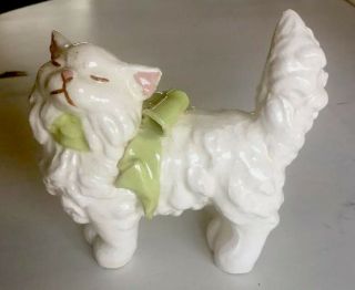 Adorable Vintage Ceramic Porcelain White Cat Kitten With Bow Figurine