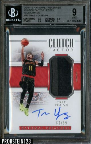 2018 - 19 National Treasures Clutch Factor Trae Young Rpa Rc Patch Auto /99 Bgs 9