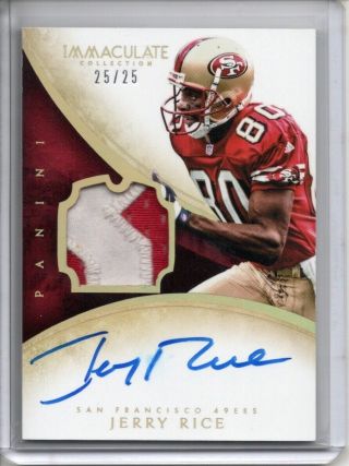 Jerry Rice Auto Game - Worn Jersey Logo Patch /25 2014 Panini Immaculate Autograph
