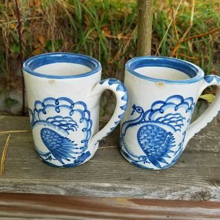 Vintage Dorchester Pottery Set Of 2 Coffee Mugs Knesseth Denisons Hand Painted