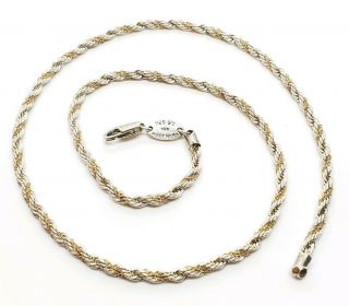 Vintage Signed Oroamerica 925 Sterling Silver & 14k Yellow Gold Chain Necklace