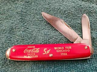 Vtg Drink Coca Cola In Bottles 1933 World Fair Coke Double Blade Pocket Knife K6