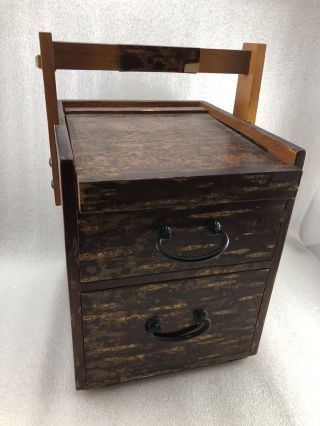 W2 Vintage Japanese Sakura Cherry Bark Wood Jewelry Box W/ Mirror and Drawer 2