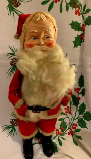 Vtg Mid Century Santa Clause Stuffed Plush Doll 13”plastic Face Japan