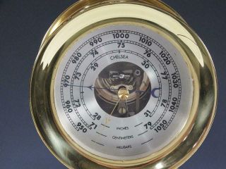 Brass Chelsea Ship ' s Bell Clock & Barometer on Base - Runs Perfect - 1980 ' s 3