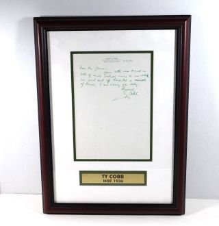 Ty Cobb Signed & Framed Handwritten Letter Psa/dna & Beckett Certified Autograph
