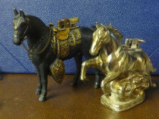 Two Vintage Cast Metal Horse Themed Cigarette Lighters,  Lovely