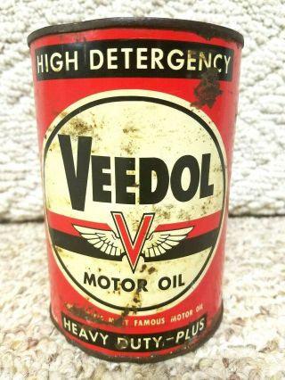 Vintage Veedol 1 Quart Of Heavy Duty Plus Motor Oil Can Metal - Empty