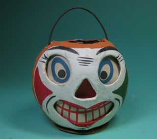 Antique Halloween Jack - O - Lantern Pumpkin Paper Mache Lantern Made In Germany 30s