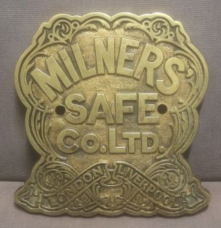 Vintage Heavy Brass Safe Name Sign/plaque For Milners Safe Co Ltd