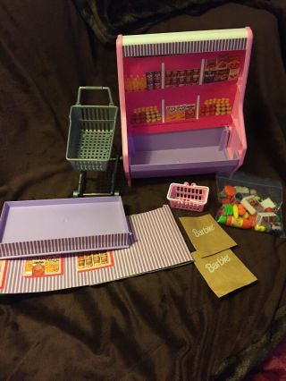 Vintage Barbie Grocery Store Play Set Supermarket Mattel With Food & Cart