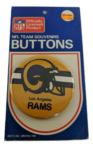 Vintage Los Angeles Rams Helmet 3 1/2 " Large Pin Back Button Nfl La
