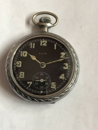 Vintage Military Style Elgin Pocket Watch In Illinois Case