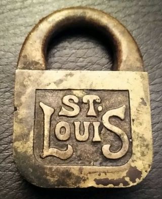 Vintage Antique St.  Louis Brass Padlock Lock No Key Made In Usa Old Rare